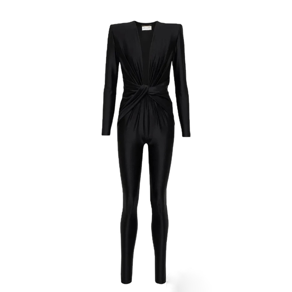 Saint Laurent Twist Detail V Neck Elegant Black Jumpsuit